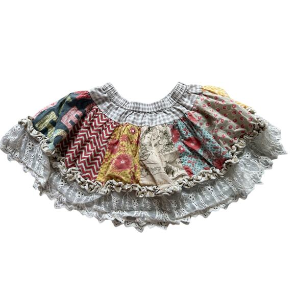 Mudpie- stretch waist - ruffle patchwork skirt- little girls 4T boho cotton - Picture 1 of 6